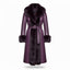 Purple Sheepskin Leather Coat | Shearling Fur Trim Winter Jacket.