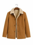 Men's Wool Shearling Coat – Tan Faux Fur Collar Jacket