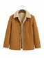 Men's Wool Shearling Coat – Tan Faux Fur Collar Jacket