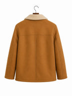 Men's Wool Shearling Coat – Tan Faux Fur Collar Jacket