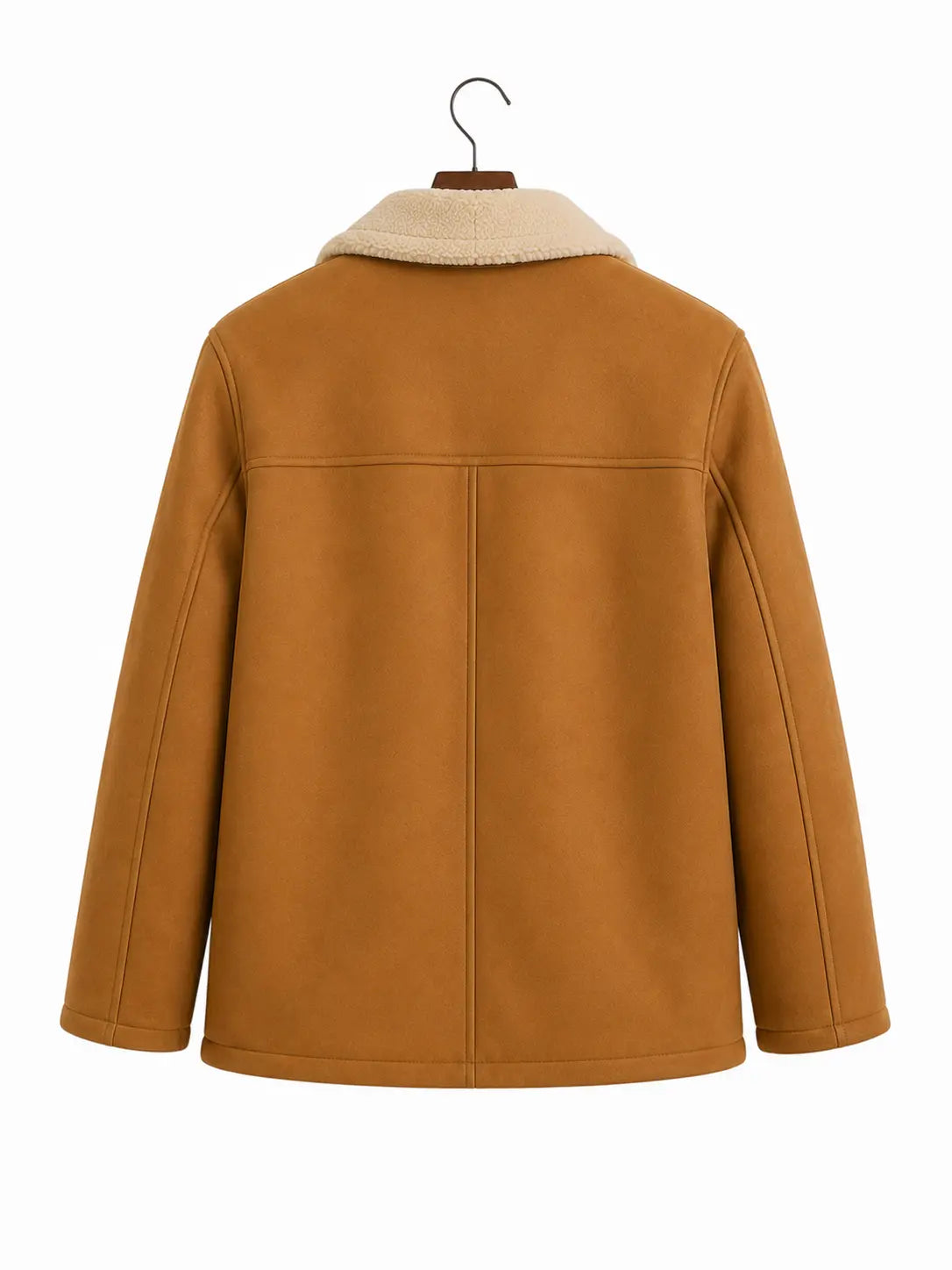 Men's Wool Shearling Coat – Tan Faux Fur Collar Jacket