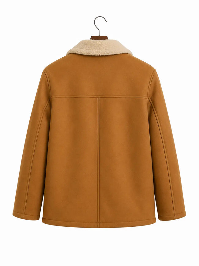 Men's Wool Shearling Coat – Tan Faux Fur Collar Jacket Main Image