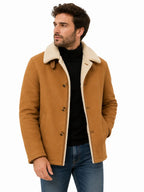 Men's Wool Shearling Coat – Tan Faux Fur Collar Jacket