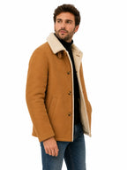 Men's Wool Shearling Coat – Tan Faux Fur Collar Jacket