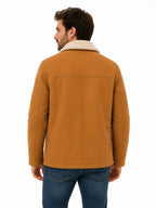 Men's Wool Shearling Coat – Tan Faux Fur Collar Jacket
