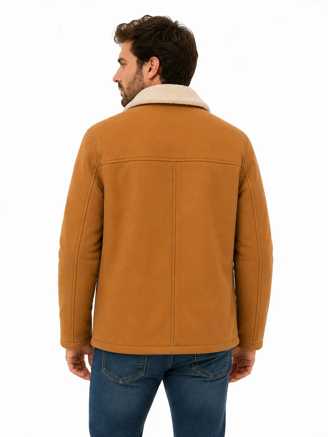 Men's Wool Shearling Coat – Tan Faux Fur Collar Jacket