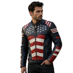 Captain America Inspired Leather Jacket | American Flag Biker Jacket | Patriotic Red White Blue Motorcycle Jacket for Men