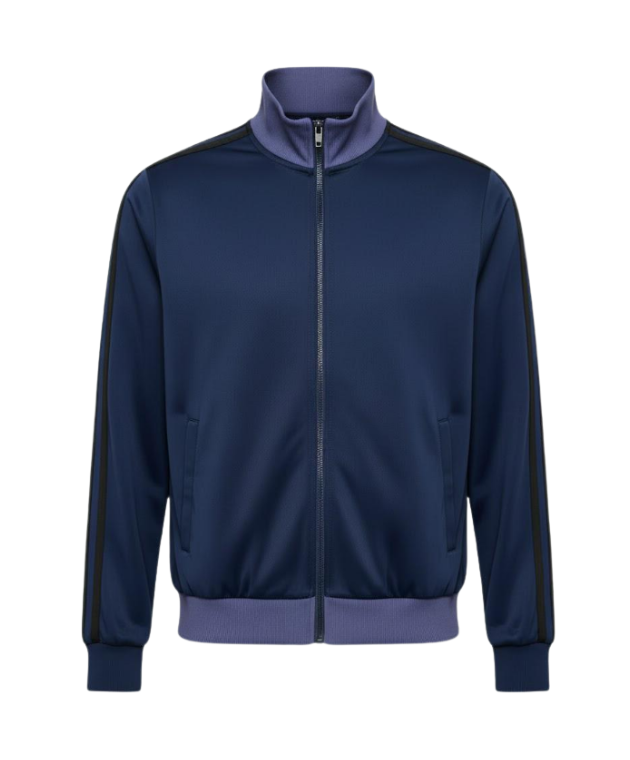 Sung Jin-Woo Navy Track Jacket | Solo Leveling Two-Stripe Cotton Jacket