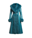 Teal Shearling Sheepskin Leather Trench Coat for Women | Belted Fur Winter Coat